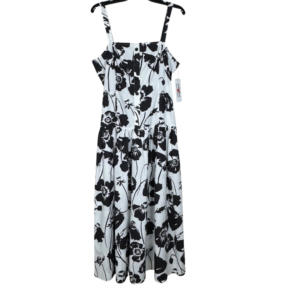 La Nouvelle Renaissance Tank Dress Womens 12 Drop Waist White Black Floral Chic‎